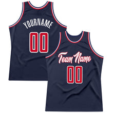 Load image into Gallery viewer, Custom Navy Red-White Authentic Throwback Basketball Jersey