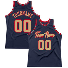 Load image into Gallery viewer, Custom Navy Old Gold-Red Authentic Throwback Basketball Jersey