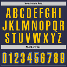 Load image into Gallery viewer, Custom Navy Gold-Light Blue Authentic Throwback Basketball Jersey