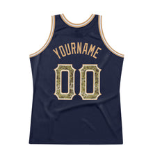 Load image into Gallery viewer, Custom Navy Camo-Old Gold Authentic Throwback Basketball Jersey