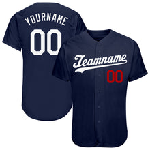 Load image into Gallery viewer, Custom Navy White-Red Authentic Baseball Jersey