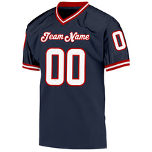 Load image into Gallery viewer, Custom Navy White-Red Mesh Authentic Throwback Football Jersey