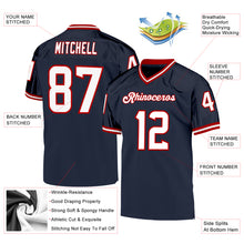 Load image into Gallery viewer, Custom Navy White-Red Mesh Authentic Throwback Football Jersey