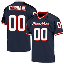 Load image into Gallery viewer, Custom Navy White-Red Mesh Authentic Throwback Football Jersey