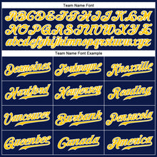 Load image into Gallery viewer, Custom Navy White Pinstripe Gold-White Authentic Baseball Jersey