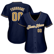 Load image into Gallery viewer, Custom Navy Old Gold-White Authentic Baseball Jersey