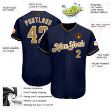 Load image into Gallery viewer, Custom Navy Old Gold-White Authentic Baseball Jersey