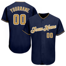 Load image into Gallery viewer, Custom Navy Old Gold-White Authentic Baseball Jersey