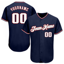 Load image into Gallery viewer, Custom Navy White-Red Authentic Baseball Jersey