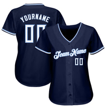 Load image into Gallery viewer, Custom Navy White-Light Blue Authentic Baseball Jersey