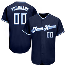 Load image into Gallery viewer, Custom Navy White-Light Blue Authentic Baseball Jersey