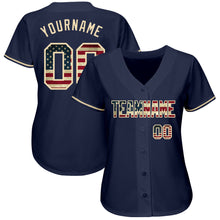 Load image into Gallery viewer, Custom Navy Vintage USA Flag-Cream Authentic Baseball Jersey