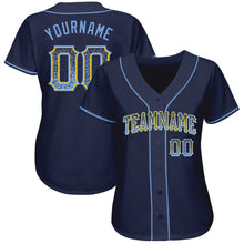 Load image into Gallery viewer, Custom Navy Light Blue-Gold Authentic Drift Fashion Baseball Jersey