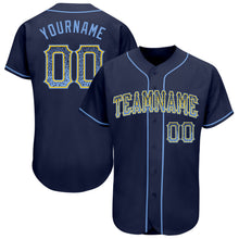 Load image into Gallery viewer, Custom Navy Light Blue-Gold Authentic Drift Fashion Baseball Jersey