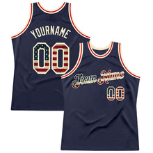 Load image into Gallery viewer, Custom Navy Vintage USA Flag-Cream Authentic Throwback Basketball Jersey