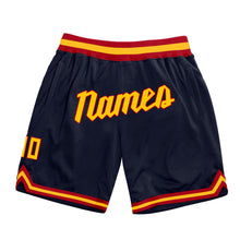 Load image into Gallery viewer, Custom Navy Gold-Red Authentic Throwback Basketball Shorts