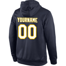 Load image into Gallery viewer, Custom Stitched Navy White-Gold Sports Pullover Sweatshirt Hoodie