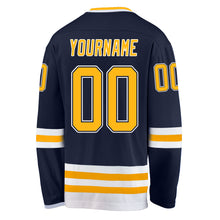 Load image into Gallery viewer, Custom Navy Gold-White Hockey Jersey