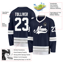 Load image into Gallery viewer, Custom Navy White-Gray Hockey Jersey
