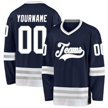 Load image into Gallery viewer, Custom Navy White-Gray Hockey Jersey