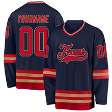 Load image into Gallery viewer, Custom Navy Red-Old Gold Hockey Jersey