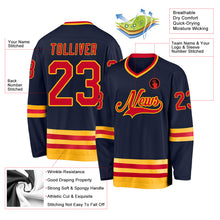 Load image into Gallery viewer, Custom Navy Red-Gold Hockey Jersey