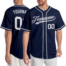 Load image into Gallery viewer, Custom Navy White Authentic Baseball Jersey