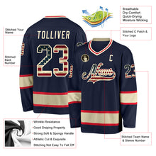 Load image into Gallery viewer, Custom Navy Vintage USA Flag-Cream Hockey Jersey