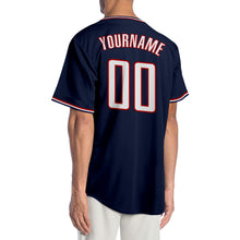 Load image into Gallery viewer, Custom Navy White-Red Authentic Baseball Jersey