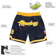 Load image into Gallery viewer, Custom Navy Gold-White Authentic Throwback Basketball Shorts