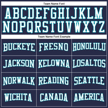 Load image into Gallery viewer, Custom Navy White-Teal Authentic Throwback Basketball Jersey