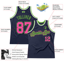 Load image into Gallery viewer, Custom Navy Pink-Neon Green Authentic Throwback Basketball Jersey