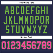 Load image into Gallery viewer, Custom Navy Pink-Neon Green Authentic Throwback Basketball Jersey