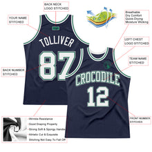 Load image into Gallery viewer, Custom Navy White-Kelly Green Authentic Throwback Basketball Jersey