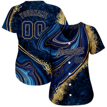 Load image into Gallery viewer, Custom Navy Navy-Old Gold 3D Pattern Design Marble Authentic Baseball Jersey