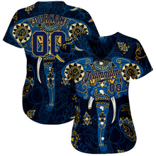 Load image into Gallery viewer, Custom Navy Navy-Old Gold 3D Pattern Design Elephant Authentic Baseball Jersey