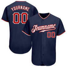 Load image into Gallery viewer, Custom Navy Red-White Authentic Baseball Jersey