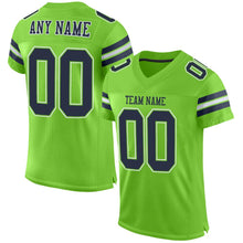 Load image into Gallery viewer, Custom Neon Green Navy-White Mesh Authentic Football Jersey