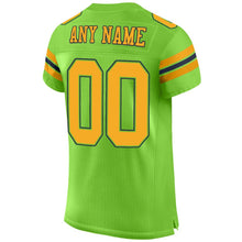 Load image into Gallery viewer, Custom Neon Green Gold-Navy Mesh Authentic Football Jersey
