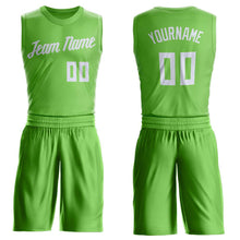 Load image into Gallery viewer, Custom Neon Green White Round Neck Suit Basketball Jersey