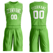 Load image into Gallery viewer, Custom Neon Green White Round Neck Suit Basketball Jersey