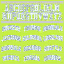 Load image into Gallery viewer, Custom Neon Green White-Light Blue Authentic Throwback Basketball Jersey