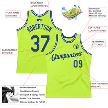 Load image into Gallery viewer, Custom Neon Green Royal-White Authentic Throwback Basketball Jersey