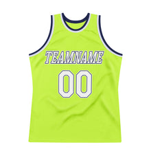 Load image into Gallery viewer, Custom Neon Green White-Navy Authentic Throwback Basketball Jersey