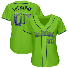 Load image into Gallery viewer, Custom Neon Green Navy-Gray Authentic Drift Fashion Baseball Jersey