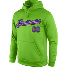 Load image into Gallery viewer, Custom Stitched Neon Green Purple-Gray Sports Pullover Sweatshirt Hoodie