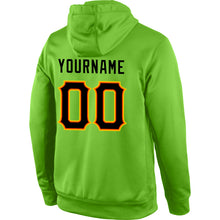 Load image into Gallery viewer, Custom Stitched Neon Green Black-Orange Sports Pullover Sweatshirt Hoodie