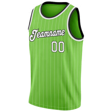 Load image into Gallery viewer, Custom Neon Green White Pinstripe White-Black Authentic Basketball Jersey