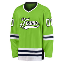 Load image into Gallery viewer, Custom Neon Green White-Navy Hockey Jersey