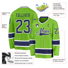 Load image into Gallery viewer, Custom Neon Green Navy-White Hockey Jersey